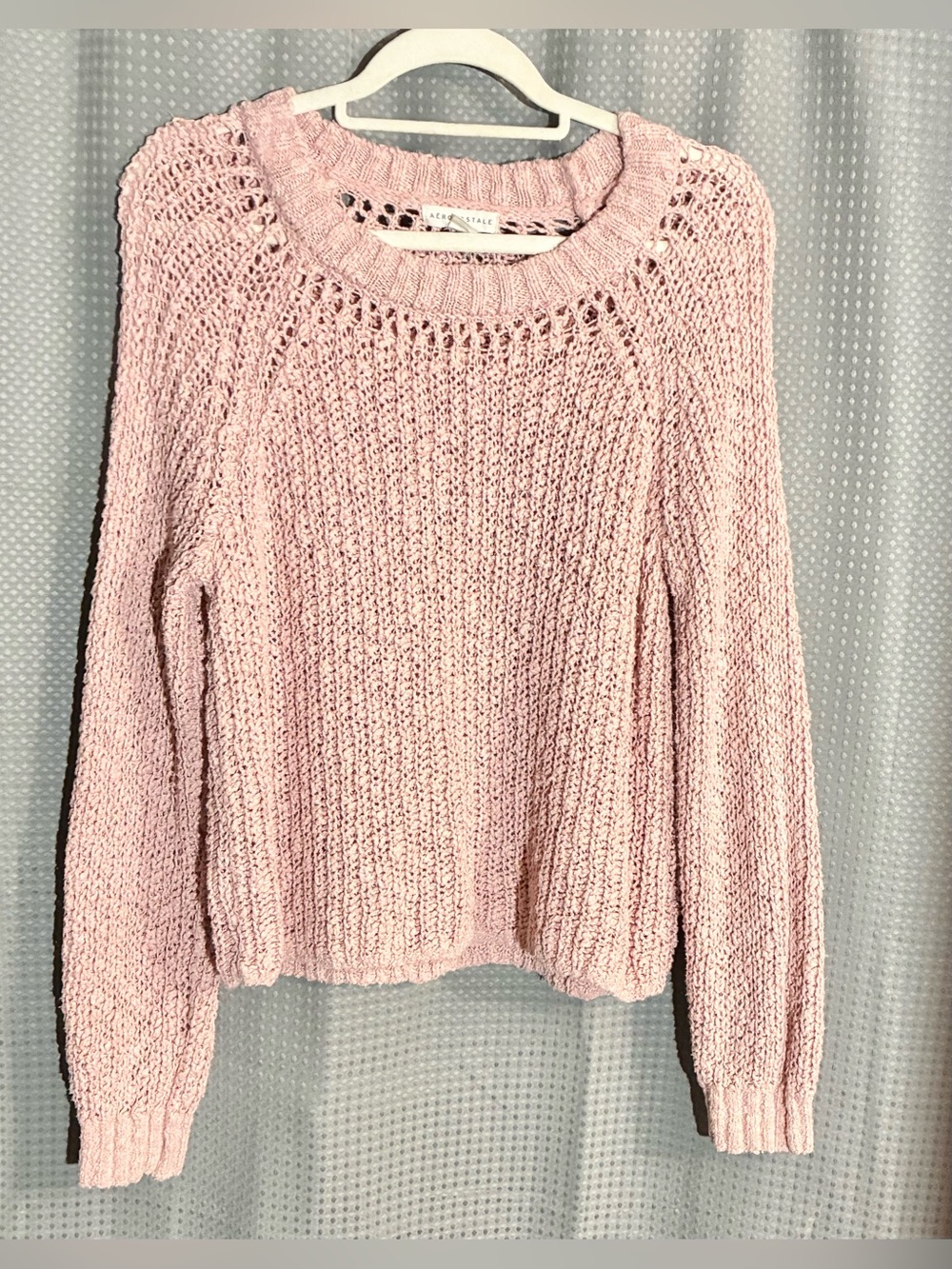 Aeropostale Light Pink Open-Stitch Crewneck Sweater Sz M Nobby Knit Lightweight